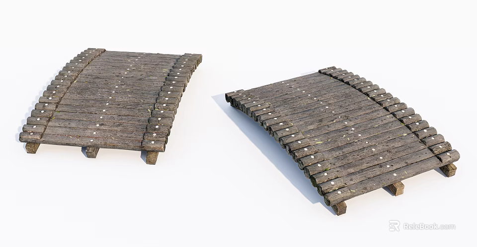 Two Wooden Arched Bridge Models with Planks and Support Structure 3d model 