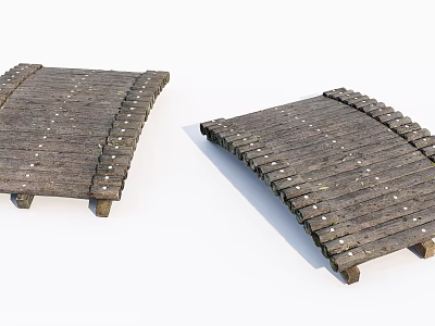 Two Wooden Arched Bridge Models with Planks and Support Structure 3d model