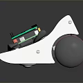 Robotic Device Featuring Green Circuit Board Gray Wheel Red Button and White Housing