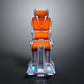 Futuristic Orange And Silver 3D Model Seat Featuring Glowing Blue Base And Armrests