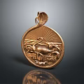 Elegant Gold Pendant Necklace With Intricate Swan Carving And Lotus Design