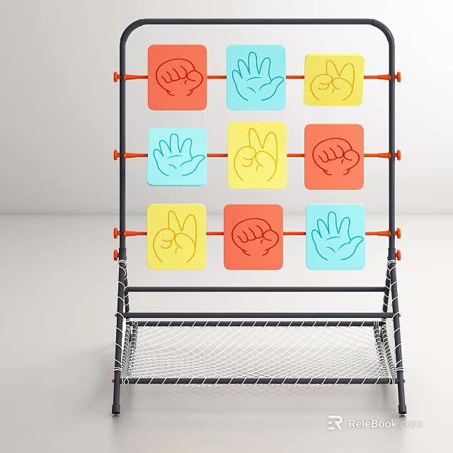 Sports Equipment Training Rack with Colorful Handprint Panels and Net for Kids Coordination Fitness 3d model 
