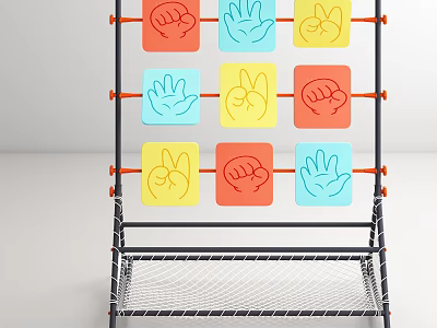 Sports Equipment Training Rack with Colorful Handprint Panels and Net for Kids Coordination Fitness 3d model