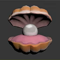 Colorful Clam With Open Pink And Orange Shell Holding White Pearl