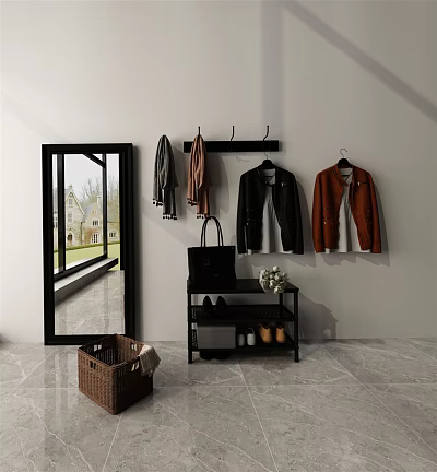 Modern shoe rack shoe cabinet basket mirror hook 3d model