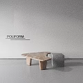 Poliform Wooden Coffee Table With Irregular Design And Textured Cube 3d model