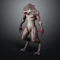 Fierce Wolf Creature 3D Character Model With Standing Pose Sharp Teeth And Red Claws 3d model