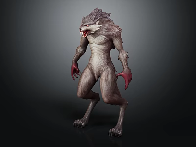 Fierce Wolf Creature 3D Character Model With Standing Pose Sharp Teeth And Red Claws 3d model