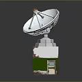 Satellite Dish Antenna Mounted On White And Green Base With Parabolic Reflector And Support Frame