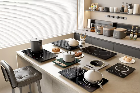 Modern Induction Cooker Smokless Stove Boiler Cooker Intelligent Electric Rice Cooker Household Appliances Storage Cabinet Bar and Chair 3d model