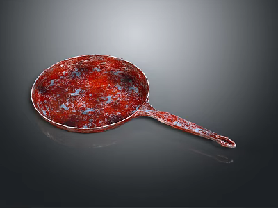 Rusty Red Frying Pan With Handle For Daily Kitchen Cooking Utensil 3d model