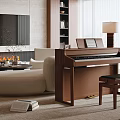 Modern Living Room Interior Design With Fireplace Large TV Beige Sofa And Piano