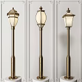 Traditional Style Outdoor Lights With Three Metal Poles And Decorative Glass Shades
