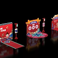 Red Themed Interactive Zone With Archway Cartoon Characters And Challenge Game Elements 3d model