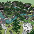 Traditional Chinese Garden Landscape With Pond Pavilions Stone Bridges And Lush Trees