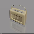 Cream Colored Vintage Grundig Radio With Handle On Light Blue Background And Reflection