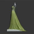 Elegant Green Strapless Long Dress With Decorated Waist And Flowy Skirt On Mannequin