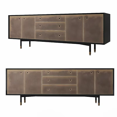 Modern Leather TV Stand With Storage Drawers Cabinets And Sleek Metal Legs Design 3d model