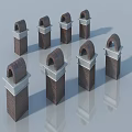 Multiple Brown Brick Structures With Arched Tops And White Bases Arranged On Gray Background 3d model