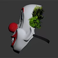 White Clown Mask Featuring Green Feather Hair Red Nose Blue Triangles Smiling Face And Teeth