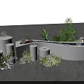 Tea Break Area With White Curved Counter Green Plants And Decorative Flowers