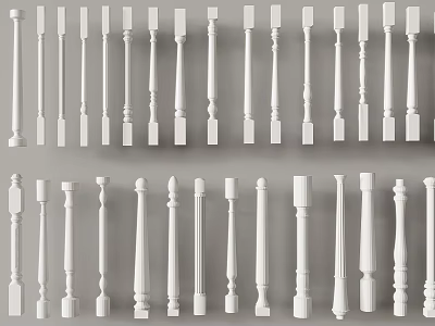 Various Designed White Balusters With Classic And Modern Design Elements For Home 3d model