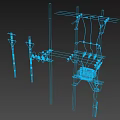 Heavy Duty Industrial Equipment Mounted on Utility Poles with Power Lines and Transformer