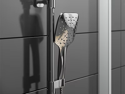 Modern Chrome Shower Head With Handheld Sprayer In Black Tile Bathroom 3d model
