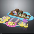 Colorful Kids Play Structure With Rainbow Cloud Shaped Tunnels And Slides