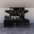 Modern Restaurant Coffee Bar Interior With Black Counter COFFEE Sign And Metal Bar Stools