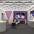 Modern THE VZUSA Store Interior With Purple Decor Golden Counter And Display Shelves