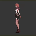 3D Fantasy Female Character With Pink Hair Red White Outfit And Weapon Design
