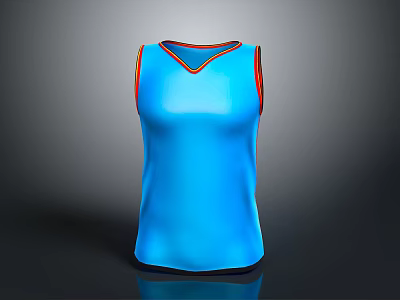 Blue Sleeveless Vest With Orange Trim On Collar Cuffs Gray Gradient Background And Reflection Effect 3d model