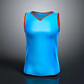 Blue Sleeveless Vest With Orange Trim On Collar Cuffs Gray Gradient Background And Reflection Effect
