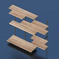Stylish Open Display Shelves With Multiple Interlocking Wooden Layers And Metal Brackets 3d model