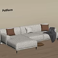 Poliform White L Shaped Multi Seater Sofa With Brown White Cushions And Throw Blanket 3d model