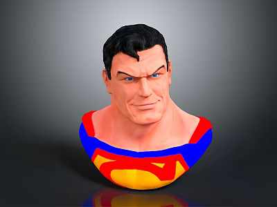 Superman Character Bust Sculpture With Red Blue Costume And Yellow S Shield 3d model