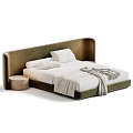 Double Bed with Upholstered Headboard White Bedding Cozy Blanket Round Nightstand and Color Options