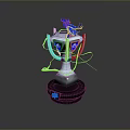 Decorative Silver Trophy Inspired Furniture With Blue Accents And Black Base