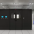 Modern Data Center Room With Glass Partitions Server Racks And Computer Consoles 3d model