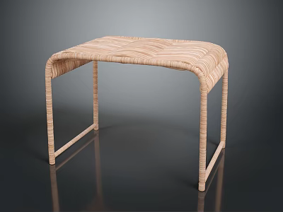 Modern Wicker Stool With Curved Frame And Woven Seat Design 3d model