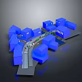 Modern Urban 3D Building Model Featuring Blue Structures And Road Layout Design