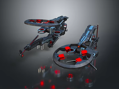 Futuristic Sci Fi Mechanical Devices With Black Red Accents And Circular Structures 3d model