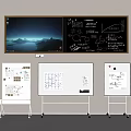 Wall Hanging with Starry Sky Image Mathematical Formulas Charts and Small Whiteboards on Wheeled Stands