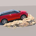 Red Range Rover SUV Standing On Rugged Rock Pile Under Clear Blue Sky 3d model