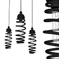 Modern Black Spiral Chandelier Design With Exposed Bulbs For Interior Decor