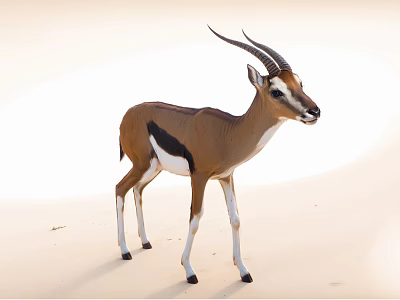Brown Antelope With Black White Markings And Long Horns On Sandy Terrain 3d model