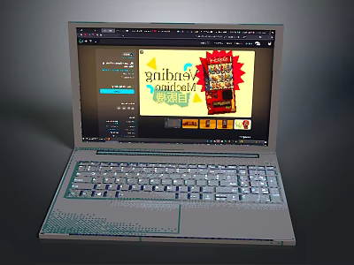 Modern Laptop With Digital Screen Display And Interface Elements 3d model