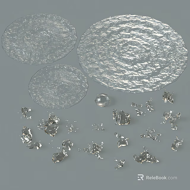 Transparent And Silver Circular Sheets With Sphere And Small Fragments 3d model
