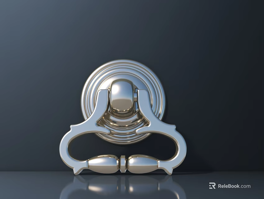 Classic Silver Metallic Handle With Circular Base And Dual Spherical Accents On Dark Background 3d model 